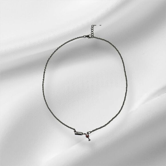 Creative Trendy Cute Elegant Wine Glass and Bottle Pendant Necklace - Picture 2 of 5